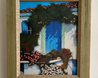 Blue Door . Skiathos. Framed canvas print