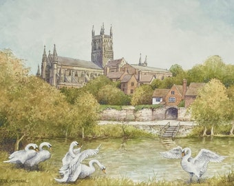 Worcester Cathedral .Original watercolour