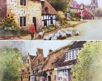 Broadway. Worcestershire. Two signed special edition mounted prints