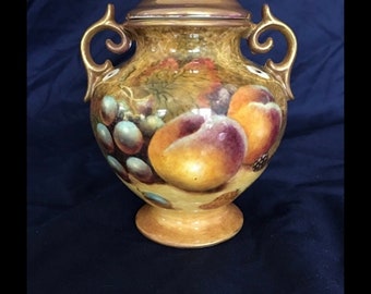 Worcester Fuit Vase.Lided  and gilded bone china Handpainted vase. Former Royal Worcester painter