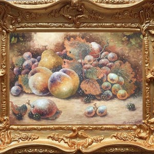 Fruta Worcester. Impresión de edición especial firmada. Marco dorado.