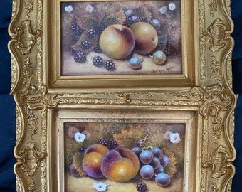 Pair of Handpainted  Fruit plaques by  Ex Royal Worcester Artist . Framed and mounted .