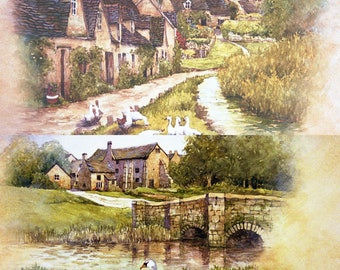 Two Bibury Signed Prints . Arlington Row and The Old Mill.