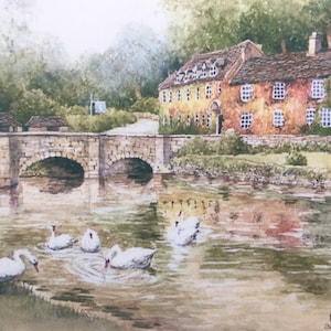 Bibury. The Cotswolds. Signed special edition print. New large size 20 in x 16 in. Mounted image 1