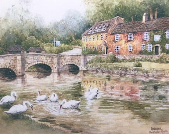 Bibury. The Cotswolds. Signed special edition print. New large size 20 in x 16 in. Mounted