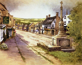 Burford .  The Cotswolds . Signed special edition mounted print.