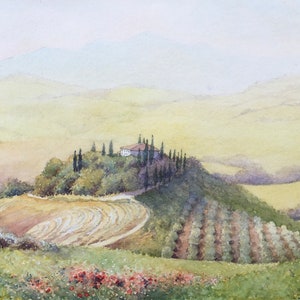 Tuscan Poppies. Orcia Valley. Framed original watercolour by Christopher Hughes