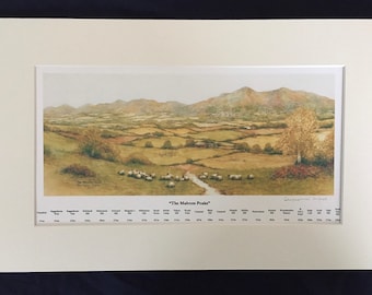 Malvern Peaks  . Annotated with names and heights of all the hills. 20in x  12in ( New Size)