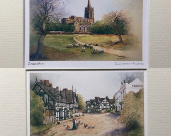 Ombersley. Worcestershire. Two signed special edition mounted prints
