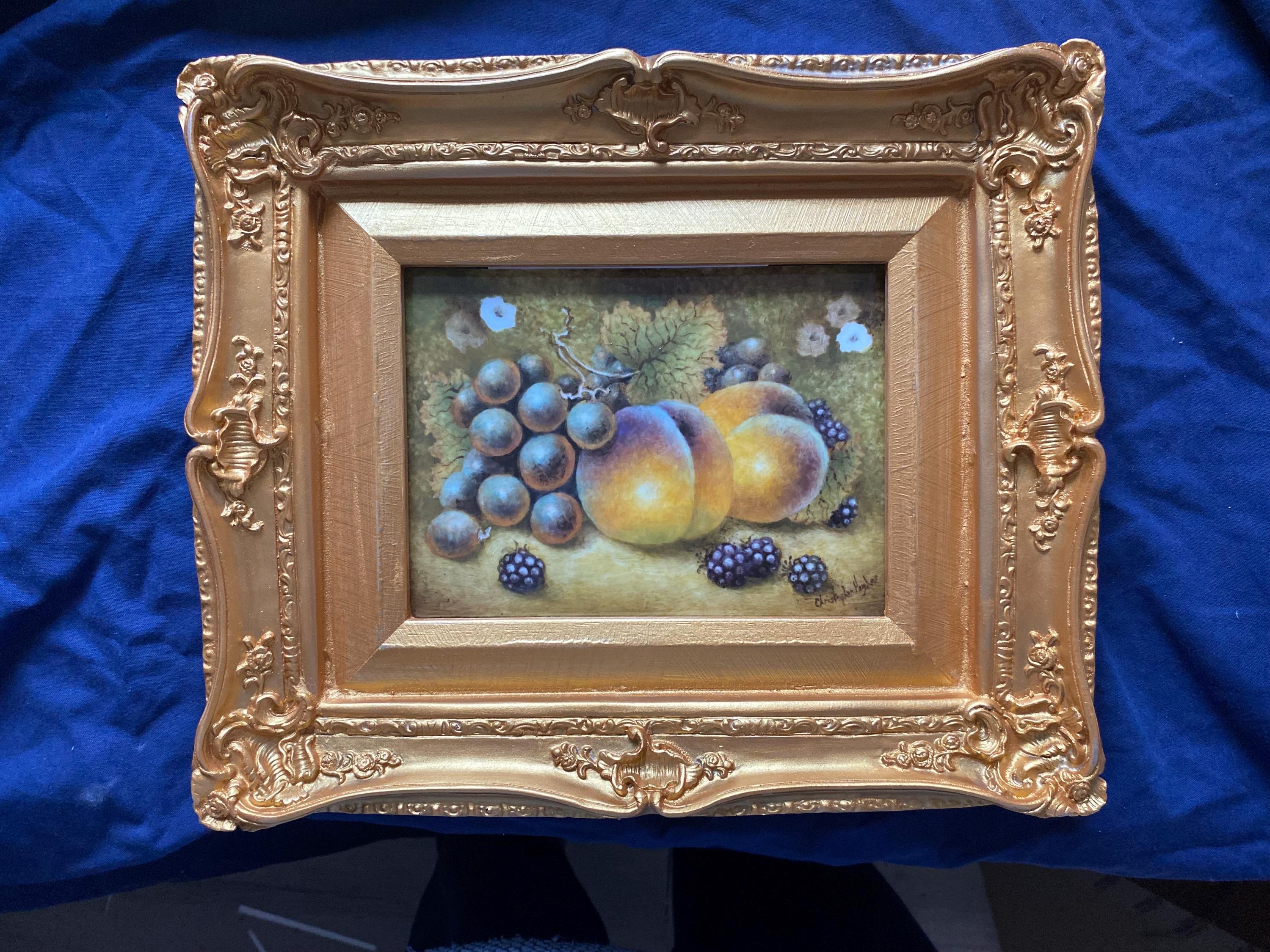 Handpainted Fruit Plaque, Worcester Artist, Framed Still Life
