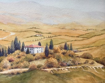 Tuscan Villa. Orcia Valley . Mounted Signed Special Edition Print