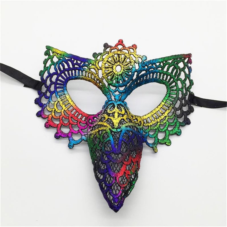 Gothic Bronze Rainbow Owl Coaplay Lace Mask,Masquerade Mask,Lace Face Mask,Handmade Mask,Hallowen Christmas Ball Party Mask,Mask Adult