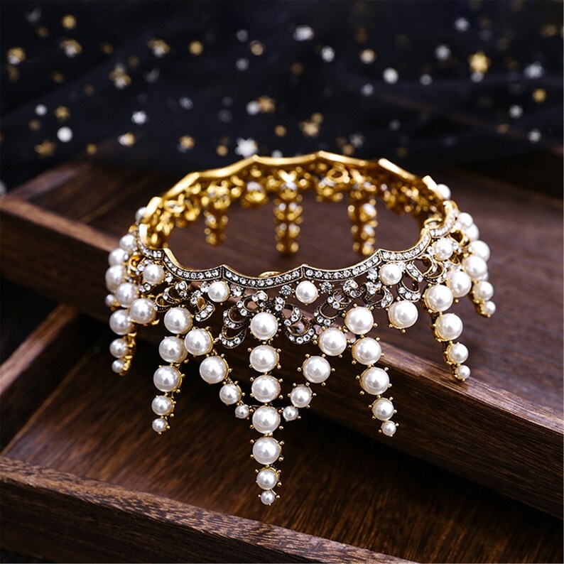 Vintage Gold Crown With Pearl,Handmade Crown,Bridal Crown,Wedding Crown,Crown Gifts,Crown Prom,Headwear,Jewerly,Crown Queen,Crown Adult
