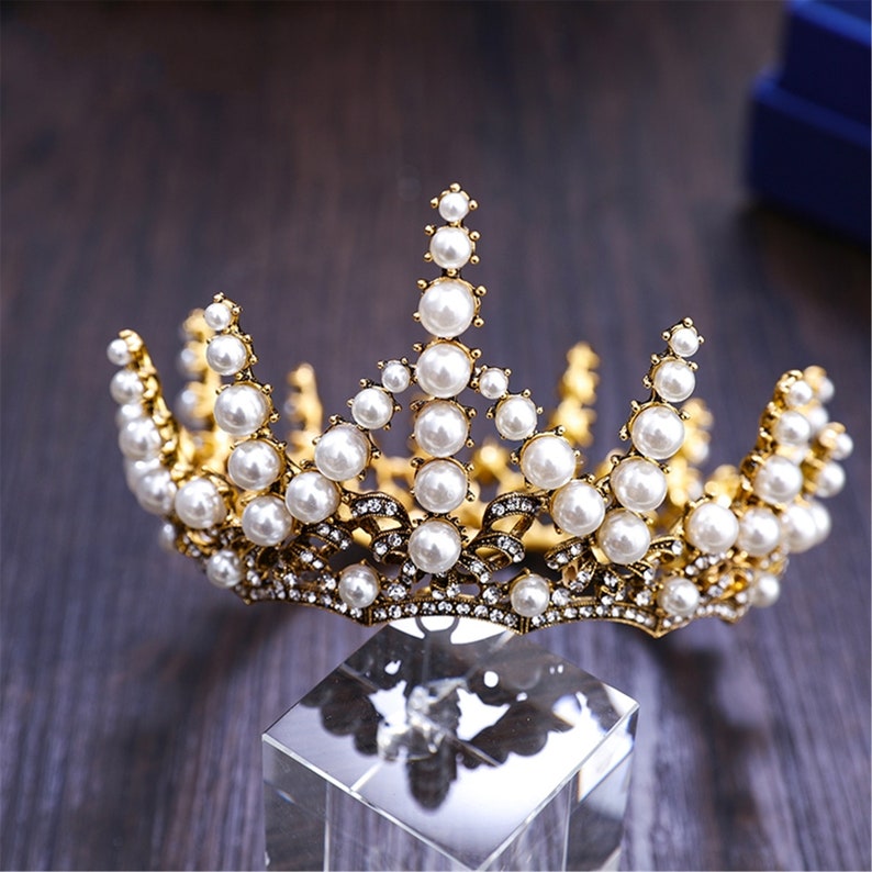 Vintage Gold Crown With Pearl,Handmade Crown,Bridal Crown,Wedding Crown,Crown Gifts,Crown Prom,Headwear,Jewerly,Crown Queen,Crown Adult