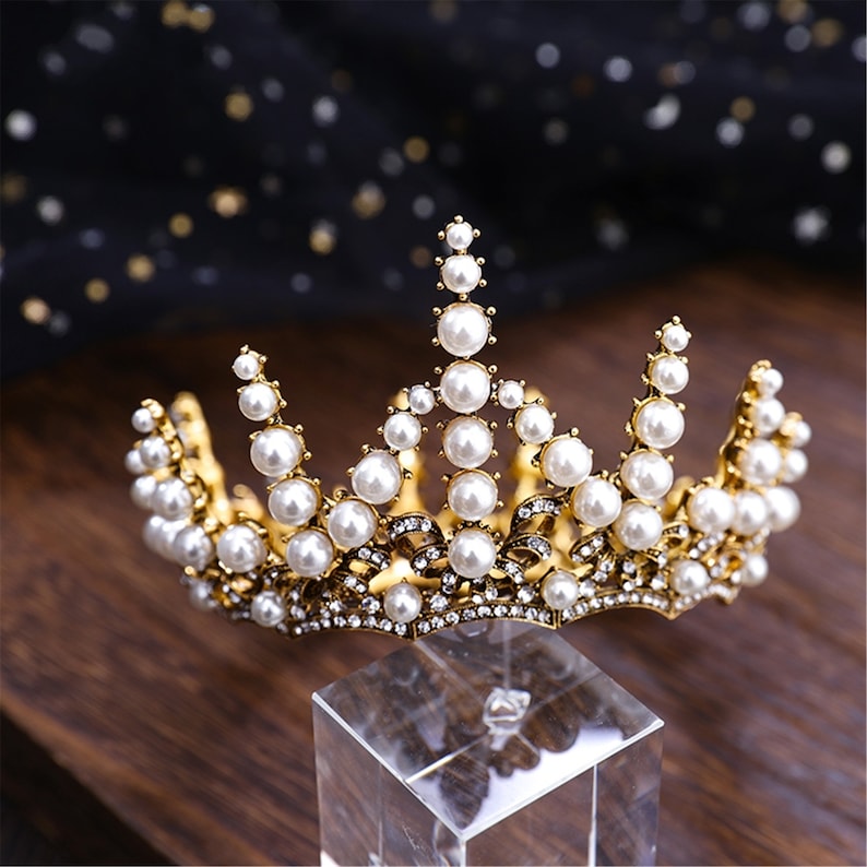 Vintage Gold Crown With Pearl,Handmade Crown,Bridal Crown,Wedding Crown,Crown Gifts,Crown Prom,Headwear,Jewerly,Crown Queen,Crown Adult