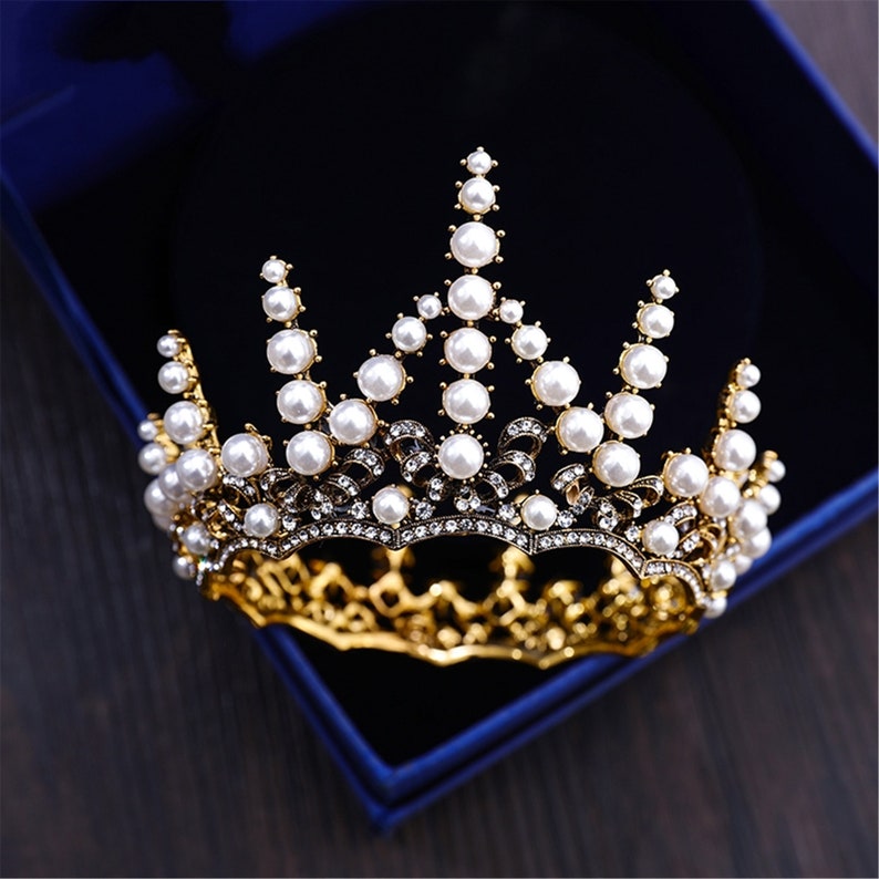 Vintage Gold Crown With Pearl,Handmade Crown,Bridal Crown,Wedding Crown,Crown Gifts,Crown Prom,Headwear,Jewerly,Crown Queen,Crown Adult