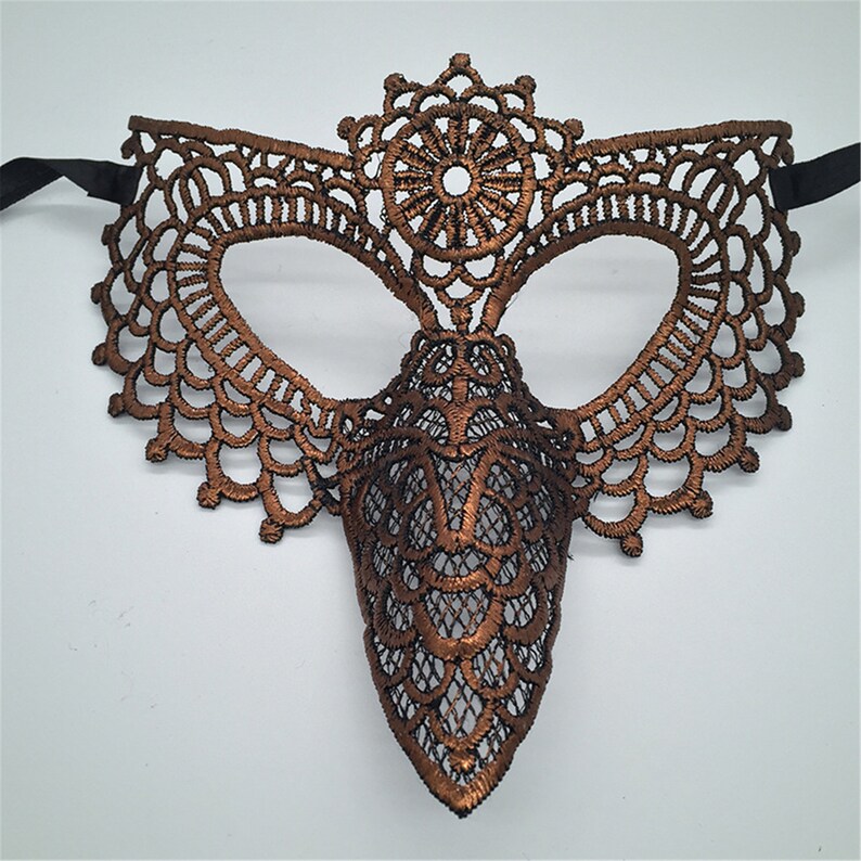 Gothic Bronze Rainbow Owl Coaplay Lace Mask,Masquerade Mask,Lace Face Mask,Handmade Mask,Hallowen Christmas Ball Party Mask,Mask Adult
