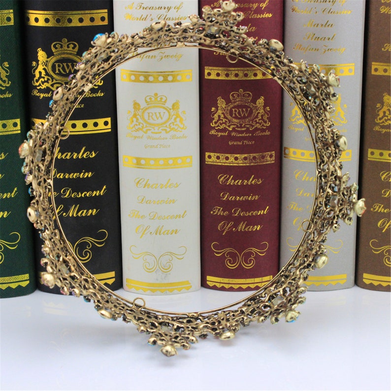 Circle Gold Crown Colorful Dimond,Crown Bridal,Prom Crown,Crown Queen,Baroque Crown,Masquerade,Crown Gifts for Women.