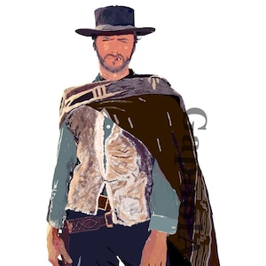 GapoolArt Instant Digital Download: 1966 Clint Eastwood portrait drawing
