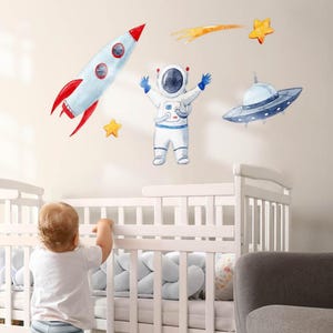 Pastel cosmos Wall Stickers for Baby Room, Blue Children&#39;s Room Decor, Cosmos Wall Decal for Kids Room, Self Adhesive Decal