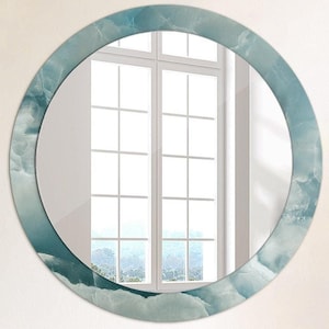 Marbre onyx bleu, bleu, cadre imprimé miroir, miroir mural unique, cadeau pour femme, verre trempé 4 mm, fait main