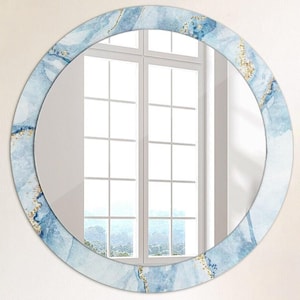 Marbre bleu et or, Cadre imprimé miroir bleu, Miroir mural unique, Cadeau pour femme, Verre trempé 4 mm, Fait main