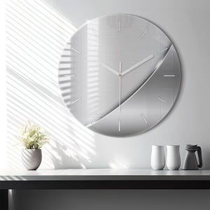 Silver pattern Glass Clock, Silver Printed Clock, Abstract Modern Wall Clock, Personalized Clock, Numbers or Lines