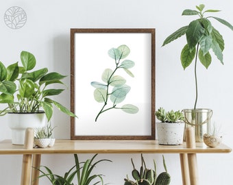 Eukalyptus Aquarell Blatt Poster, grün, weiß, Tropisches Blatt Poster, Wanddekoration, minimalistischer Druck, Boho, modernes Poster, Wohnkultur, #12