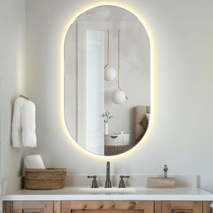 Minimalist LED Mirror, Stylish Backlit Mirror, Aesthetic Mirror with Light, Sleek Mirror with LED backlight, Frameless Mirror, Handmade