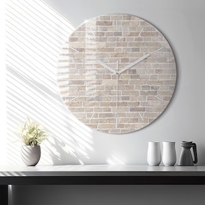 Brick wall Glass Clock, Gray Minimalistic Clock, Abstract Wall Clock, Custom Wall Clock, Numbers or Lines