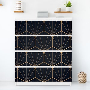 Luxury Gold Imitation Geometry Furniture Stickers Malm Decal Dresser Pack of 4 Ikea Decal, Removable Sticker, Black, 16 image 1
