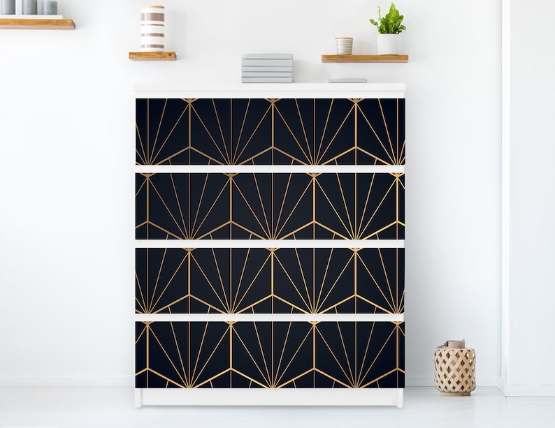 Luxury Gold Imitation Geometry Furniture Stickers Malm Decal Dresser Pack of 4 Ikea Decal, Removable Sticker, Black, 16 image 1