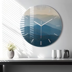 Abstraction landscape Glass Clock, Multicolour Modern Wall Clock, Landscape Minimalistic Clock, Custom Wall Clock, Numbers or Lines