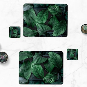 Big Green Leaves Vinyl Placemats, Green Dining Table Decor, Exotic Leaves Garden Party, Easy To Clean PCV, #13