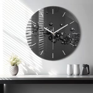 Black abstraction Glass Clock, Black Wall Clock, Abstract Hanging Clock, Custom Wall Clock, Numbers or Lines Collection
