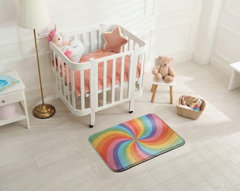 Colorful Spiral Soft Kids Rug, Orange Kids Decorations, Children's Room Carpet, Patterned Toddler Carpet, Baby Birthday Gift,
