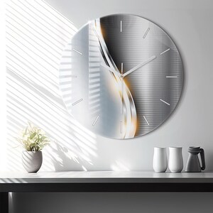 Metal abstraction Glass Clock, Silver Hanging Clock, Abstract Printed Clock, Personalized Clock, Numbers or Lines