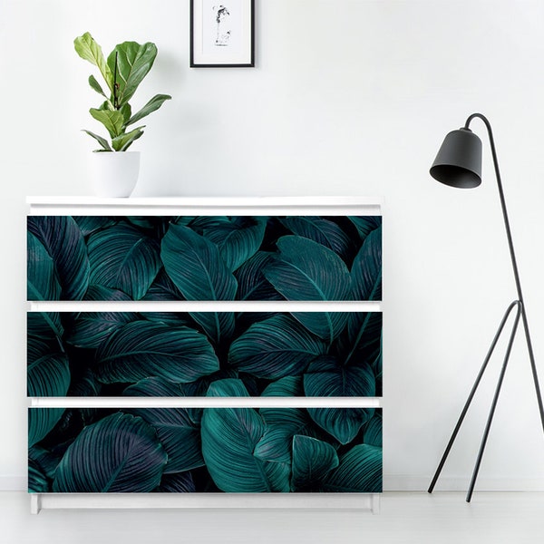 Dark Tropical Forest Furniture Stickers - Malm Decal Dresser - Pack of 3 - Ikea Decal, Removable Sticker, Green, #10