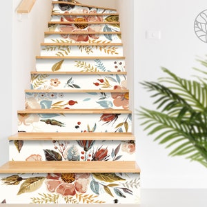 Retro Warm Field Stair Sticker - 10 Strips - White Stairs Art, Stair Risers Sticker, Modern Stairs Decor, #16
