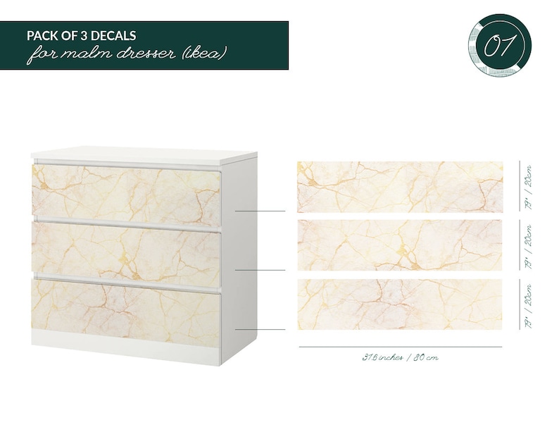 Gold Marble Imitation 8 Decals for MALM Dresser Pack of 3 Etsy