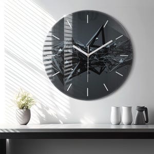 Black abstraction Glass Clock, Black Hanging Clock, Abstract Printed Clock, Custom Wall Clock, Numbers or Lines