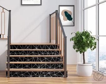 Black Linear Abstract Stair Sticker- 10 Strips - White Stairs Art, Stair Risers Sticker, Modern Stairs Decor, #3