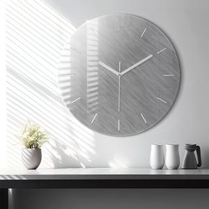 Metal wall Glass Clock, Gray Printed Clock, Abstract Modern Wall Clock, Custom Wall Clock, Numbers or Lines Collection