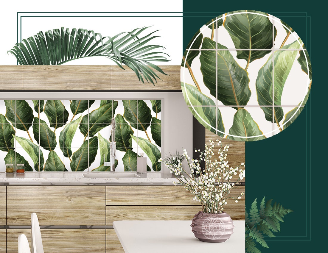 Milaosk Vinilos Decorativos 3D Plantas Verdes – 27x88cm, Adhesivo PVC Para Pared Y Azulejos