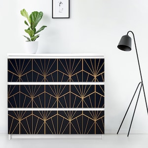 Luxury Gold Imitation Geometry Furniture Stickers - Malm Decal Dresser - Pack of 3 - Ikea Decal, Removable Sticker, Black, Yellow, #16