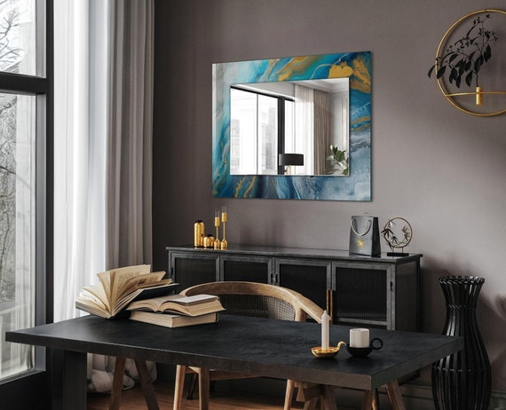 🪞 Espejo Art Déco Mosaico Mármol Y Piedra Natural | Marco Madera Hecho A Mano | Artistry Home