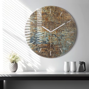 Old metal texture Glass Clock, Brown Printed Clock, Abstract Modern Wall Clock, Personalized Clock, Numbers or Lines Collection