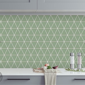 Lime Triangles Splashback Sticker #20, Splashback Decals Mint, Light Green, Geometric, Bohemian Decor, Kitchen Decor, Wall Art, Temporary