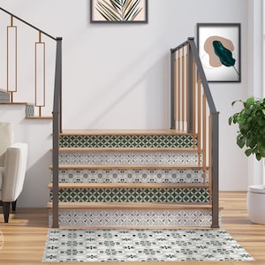 Portugal Flowers #20 - Set of Rectangle Vinyl Mat & Stair Riser Stickers - White, Botanical Print, Tile PVC Mat, Vinyl Mat, Stair Adhesives