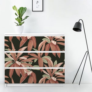 Pastel Tropical Plants Furniture Stickers - Malm Decal Dresser - Pack of 3 - Ikea Decal, Removable Sticker, Black, Green, #2